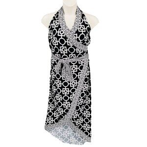 Mud Pie Halter Dress Size M Faux Wrap High Low Hem Black White